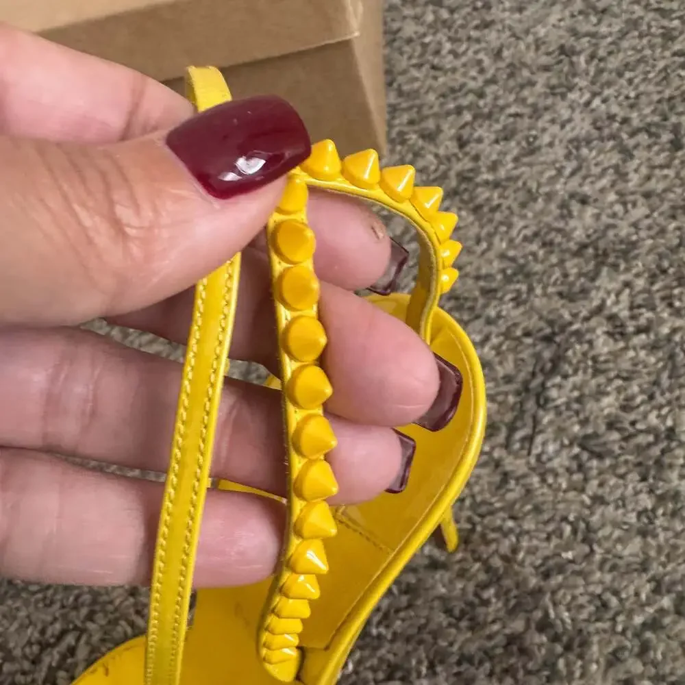 Christian Louboutin So Me 100 Yellow Patent Ankle Strap Sandal Heels - Picture 4 of 7